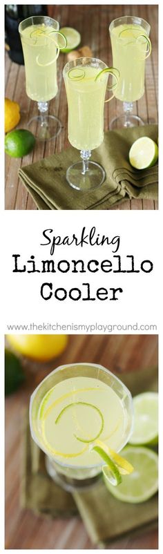 sparkling limoonocello cooler with limes and lemon wedges on the side