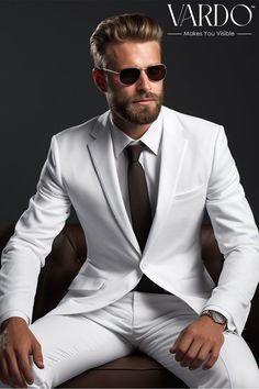 >>ORIGINAL ARTWORK AND CONTENT, PLEASE DO NOT COPY<< Men Suits, Suits For Man, Classic Elegance: Men's White Two Piece Suit for Men, Timeless Style for Men. Classic and Stylish Formal Wear for Men piece Wedding Suit, Double Breasted, Formal Fashion Slim Fit Suit. Description: Elevate your style with our timeless Men's White Two Piece Suit, a symbol of sophistication and refinement. Crafted with precision, this suit seamlessly blends modern design with classic charm, making it the perfect choice for weddings, formal events, and memorable occasions. Immerse yourself in the allure of the pristine white fabric, tailored to perfection for a comfortable and distinguished fit. The jacket features a sleek notched lapel, adding a touch of contemporary flair to the traditional design. Paired with fl Classic White Tailored Suit And Tie Accessories, Professional White Suits For Business, White Professional Suits For Business, White Suit Men, Two Piece Suit For Men, Men Tailored Suit, Suit Double Breasted, Formal Fashion, White Two Piece