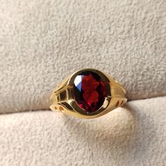 Material  14k Yellow Gold  . Gemstone  Natural Garnet  . Gemstone Colour  Red . Gemstone Shape  Oval . Gemstone Size  6x8MM . birthstone  January  . Cut Grade  Excellent . Style  Art Deco Ring Man, Promise Ring Gift, Red Gemstones, January Birthstone, Garnet Ring, Ring For Men, Garnet Rings, Garnet Gemstone, Colour Red