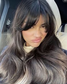 hair Dark Brown Long Layers Curtain Bangs, Dark Hair Bangs, Bang Styles, Langer Pony, Miranda Rae, Brown Hair Inspo