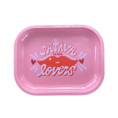 a pink tray with the words santa for lovers on it