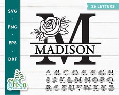 the letter m is for madison with a rose on it and letters to cut out