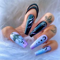 Goth Nail Designs, Magical Nails, Spooky Outfits, Mani Ideas, Witch Nails, Nail Goals, Gigi Style, Halloween Acrylic Nails