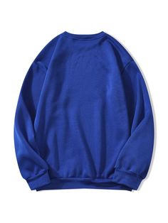 Pullover unicolor con forro térmico | SHEIN USA Outdoor Workout, Blue Khakis, Boys Fashion, Round Neck Sweatshirts, Womens Fleece, Cotton Sweater