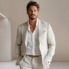 Season:Summer,Fall,Spring; Fabric:Linen; Sleeve Length:Long Sleeve; Look After Me:Wash with similar colours; Gender:Men's; Occasion:Casual,Wedding Guest,Anniversary,Daily,Party,Wedding,Causal,Office / Career; Placket:Single Breasted One-button; Pattern:Solid Color; Neckline:Shawl Lapel; Brand:Ador; Outerwear Type:Blazer Jacket; Listing Date:07/16/2024; Bust:null; Length:null; Shoulder Width:null; Sleeve:null Wedding Party Suits Men, Light Colored Groom Suit, Men's Wedding Guest Look, Men’s Summer Linen Suit, Mexico Wedding Groom Attire, Summer Semi Formal Wedding Guest Attire Men, Men’s Dress Attire For Beach Wedding, Men’s White Outfit, Tropical Wedding Groom Attire