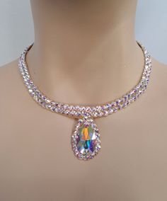 Iridescent Crystal Necklaces For Party, Iridescent Adjustable Necklace For Party, Ballroom Necklace, Simple Crystal Necklace, Ballroom Jewelry, Mommy Jewelry, Necklace Swarovski, Dance Jewelry, Rainbow Jewelry