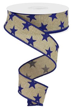 Stars Wired Ribbon : Light Beige, Navy Blue - 1.5 Inches x 10 Yards (30 Feet) Deco Mesh Wreath Supplies, Wired Ribbon Wreath, Wreath Ribbon, Woven Ribbon, Patriotic Stars, Floral Ribbon, Gift Ribbon, Wreath Supplies, Ribbon Wreath