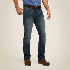 With a slim fit, subtle stitch detail, and built in performance features, these straight leg jeans go anywhere you need to be. Luxurious Italian denim keeps you looking good and feeling comfortable all day and all night. M7 Slim Premium Straight Jean | Men's M7 Slim Premium Straight Jeans in Asmu Blue Lake, Size: 40 X 34 by Ariat Rugged Fitted Straight Leg Jeans, Fitted Medium Wash Cropped Jeans, Rugged Fitted Jeans With Five Pockets, Blue Straight Fitted Jeans, Blue Fitted Straight Jeans, Rugged Fitted Straight Leg Bottoms, Rugged Fitted Denim Jeans, Classic Fitted Denim Jeans, Fitted Dark Wash Jeans With Belt Loops