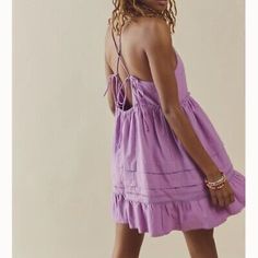 Pit To Pit: 18” Length: 30” Button Front High Neck With Tie Straps Elastic Pullover Style Spring Mini Dress, Spring Mini Dresses, Spring Stripes, Embroidered Dress Boho, Pinkish Purple, Free People Tunic, Pleated Mini Dress, Striped Mini Dress, Paisley Dress