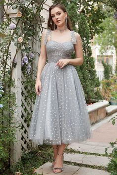 Tulle Tea Length Evening Dress For Prom, Tulle Tea-length Evening Dress For Prom Season, Summer Bridesmaid Dress With Sweetheart Neckline For Banquet, Summer Tea Length Evening Dress For Wedding Guest, Summer Wedding Guest Tea-length Evening Dress, Summer Evening Tulle Bridesmaid Dress, Summer Tulle Bridesmaid Dress For Banquet, Summer Banquet Bridesmaid Dress In Tulle, Summer Prom Evening Dress With Tulle Skirt