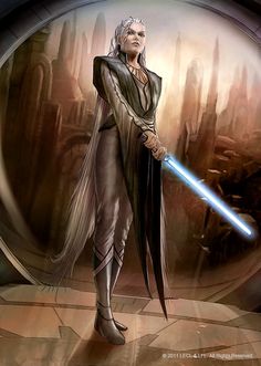 a star wars character holding a light saber