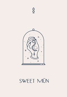 a black and white line drawing of a hand in a glass case with the words sweet mum