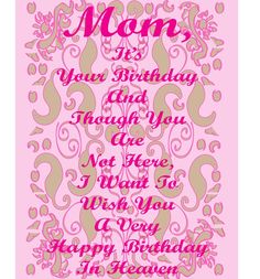 a happy birthday card with the words mom in pink and gold on it's border