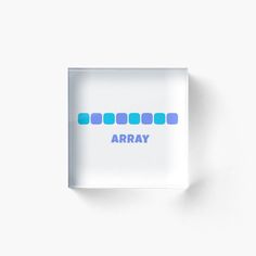 the word array in blue and green blocks acrylic print mounted on a white wall