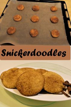 some cookies are on a plate and one is in the process of being baked with chocolate