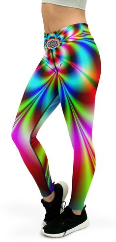 These groovy pants are so psychedelic they should come with a warning label! The Gearbunch Psychedelic Neon Yoga Pants are a mind blowing kaleidoscope of neon colors: pink, green, blue, purple, red, yellow and orange Super soft, stretchy and comfortable yoga pants with a wide waistband for an extra comfortable fit and small internal pocket, they are the perfect pants for all kinds of workouts, yoga and everyday life.  Be Happy, Be Bright, Be You with Gearbunch Groovy Pants, Lightning Leggings, Neon Pants, Comfortable Yoga Pants, Rainbow Leggings, Yellow Leggings, Printed Yoga Pants, Yoga Outfit, Pink Yoga Pants