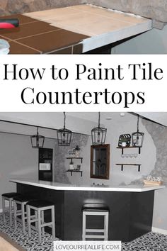 an image of a counter top with the words how to paint tile counters it's not as hard as you might think