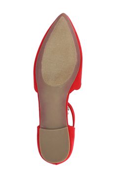 A scalloped topline and pointed toe charm the silhouette of a slim-soled sandal secured by an ankle strap. Adjustable ankle strap with buckle closure Synthetic upper and lining/rubber sole Imported Red Ankle Strap Flats, Ankle Strap Flats With Removable Insole, Ankle Strap Flats, Journee Collection, Ankle Strap, Rubber Sole, Nordstrom, Buckle, Size 6