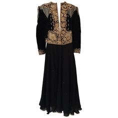 Yves Saint Laurent - Vintage Embroidered Evening Two Pieces Gown Vest Skirt Shawl Indian Silk, Velvet Indian Wedding Gowns, Vest Skirt, Two Piece Gown, Embroidered Velvet, Gold Lame, Vintage Bollywood, Vintage Wardrobe, Evening Jackets, Velvet Blazer