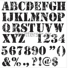 an old black and white alphabet set with grungy letters, numbers and symbols