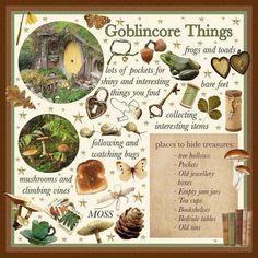 a poster with many things in it and some words on the back ground that say goblner things