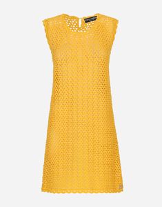 Short mesh-stitched crochet dress: Yellow 5-gauge knit Removable slip dress Button fastening at the back of the neck The piece measures 76 cm from the shoulder seam on a size IT 40 The model is 175 cm tall and wears a size IT 40 Made in Italy Crochet Short Dresses, Printed Satin Dress, Short Satin Dress, Edgy Glam, Halterneck Mini Dress, Dresses Yellow, Color Dresses, Gabbana Dress, Printed Jersey Dress