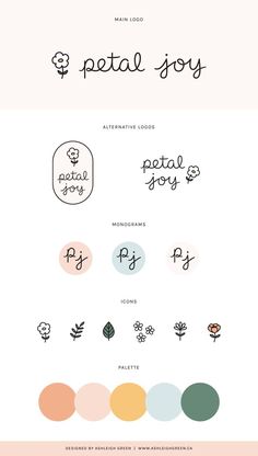 some type of font and numbers that are in different colors, with the words petal joy on them