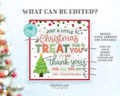 a christmas card with the words, what can be edited? and an image of a tree