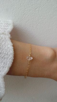 Herkimer Diamond Bracelet. April Birthstone. 14k Gold Filled | Etsy Cyprus Herkimer Diamond Bracelet, Elegant Herkimer Diamond Jewelry For Gifts, Everyday Sterling Silver Crystal Bracelet, Dainty Everyday Crystal Bracelet, Minimalist Crystal Bracelet Gift, Minimalist Crystal Bracelet With Birthstone For Gift, Minimalist Gold Crystal Bracelet With Birthstone, Dainty Everyday Crystal Birthstone Bracelet, Everyday Dainty Birthstone Crystal Bracelet