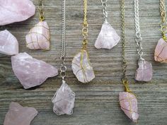 🌹💎 ROSE QUARTZ 💎🌹☁ Gorgeous, raw rose quartz crystal pendant necklaces. Each pendant is wire wrapped by hand, with love. Choices of gold or silver wrap, & size of crystal. The colours of the rose quartz range from soft pink, powder rose & pale pastel blush.Each pendant comes on a chain*, with lobster claw closure.(chain 45cm /pendants range in size & price: xs 1-2cm, 1.5-5g/ S 2.5-3cm, 6.5-9g/ M 3.5-5cm, 10-15g/ L 6-9cm, 16-20g)*chains are nickel and lead free, hand assembled wit Pink Hand-wrapped Necklace For Jewelry Making, Pink Rose Quartz Wire-wrapped Necklace, Pink Rose Quartz Wire Wrapped Necklace, Pink Wire Wrapped Crystal Pendant Necklace, Rose Quartz Wire Wrapped Necklace As Gift, Wire Wrapped Rose Quartz Necklace Gift, Gift Rose Quartz Wire Wrapped Necklace, Wire Wrapped Rose Quartz Pendant Necklace, Rose Quartz Wire Wrapped Jewelry For Healing