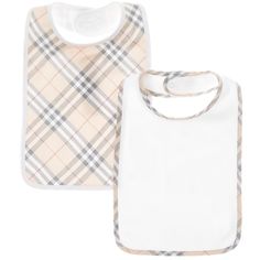 BURBERRY White & Beige Check Baby Bibs (Boxed Set of 2) Nikki Minaj, Justin Beiber, Boxed Set