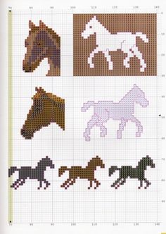 the cross stitch pattern shows different types of horses