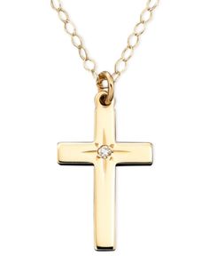 Children's 15" Diamond Accent Cross Pendant in 14k Gold Yellow Gold Birthstone Cross Pendant Necklace, 14k Yellow Gold Necklace For First Communion, Yellow Gold Cross Pendant Necklace With Birthstone, Macy's Yellow Gold Diamond Cut Necklace, Classic Gold Jewelry For First Communion, Yellow Gold Round Jewelry For First Communion, Classic 14k Gold Jewelry For First Communion, Classic Yellow Gold Jewelry For First Communion, Classic Cross Pendant Jewelry For First Communion