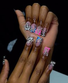 Junkyard Nails, Exotic Summer Nails, Black People Nails, Charm Nails, Bad Nails, 2023 Nail