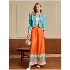 Shein X Francesca Lazzari Figure And Floral Print Wide Leg Pants Color: Orange Size: L (Us 8/10) Condition: Nwt Product Details: Composition: 100% Polyester Closure Type: Zipper Fly Details: Button, Pocket Type: Wide Leg Waist Line: High Waist Length: Long Fit Type: Loose Fabric: Non-Stretch Machine Wash Or Professional Dry Clean Dimensions (Size L): Waist = 31.3” Hip = 42.5" Thigh = 31.3" Length = 43.1" Inseam = 29.6" Orange Floral Print Pants For Spring, Spring Fitted Orange Pants, Orange Wide Leg Pants With Pockets For Spring, Fitted Orange Pants For Spring, Orange Pants With Pockets For Spring, Orange Ankle-length Wide Leg Pants For Summer, Orange Wide Leg Ankle-length Pants For Summer, Summer Orange Wide Leg Pants For Work, High Waist Orange Pants For Spring