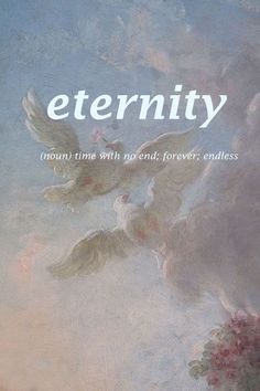 an image of two doves flying in the sky with words above them that read,'eternality '