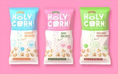 Holy Corn is the Healthy Conceptual Popcorn Snack With an Adorable Look | Dieline - Design, Branding & Packaging Inspiration Corn Packaging, Healthy Snack Brands, Healthy Food Packaging, Healthy Snack Bars, Popcorn Snacks, Healthy Instant Pot Recipes, Healthy Food Options