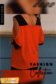 Women Plus Size V-neck Blouse Patchwork Cold Shoulder T-shirt Tops Trendy Tops With Contrast Color, Long Sleeve Color Block T-shirt For Summer, Summer Tops With Contrast Color And Crew Neck, Summer Crew Neck Tops With Contrast Color, Casual Tops With Contrast Color For Summer, Summer Color Block T-shirt, Casual V-neck Patchwork Top, Long Sleeve Summer Top With Splicing, Summer Long Sleeve Tops With Splicing