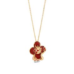 LOUIS VUITTON® - Vivienne Dragon Pendant, Yellow Gold, White Gold, Lacquer, Diamonds & Colored Gemstones - Gold Louis Vuitton Vivienne, Louis Vuitton Necklace, Colored Gemstones, The Vivienne, Louis Vuitton Jewelry, Red Lacquer, Louis Vuitton Accessories, Dragon Pendant, Fiery Red