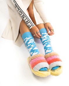 '80s Cloud Slouch Sock - Cute Cozy Socks – Sock Candy 80s Socks, Scrunch Socks, Women Socks Fashion, Slouch Socks, Cloud Print, Cozy Socks, Patterned Socks, All The Way Up, Fashion Socks