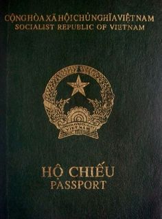 the vietnam passport is black with gold trimmings and has a star on it