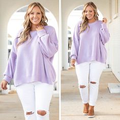 This top is truly magically perfect! The lavender color and super comfy material is just that you need in your new favorite sweater! The stretchy, figure flattering fit is great for all day wear! The bubble sleeves are so chic! Pair this sweater with some skinnies or shorts for a classic chic look! 60% Cotton, 40% Acrylic Cozy Soft Knit Purple Top, Lavender Top For Layering In Fall, Lavender Top For Fall Layering, Lavender Tops For Fall Layering, Oversized Lavender Top For Fall, Favorite Sweater, Lavender Color, Classic Chic, Model Fits