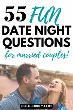 a man and woman sitting next to each other with the text 5 fun date night questions for married couples