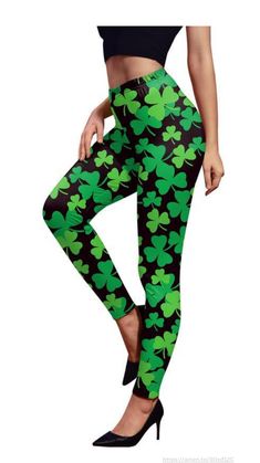 St. Patrick's Day Women's Irish Green Shamrock Leggings. #leggings #fashion #stpatricksday #shamrock #irish #green #clover #womens #tights St Patricks Day Clothing, Irish Pattern, Irish Clothing, Green Clover, Halter Jumpsuit, Special Clothes, Legging Fits