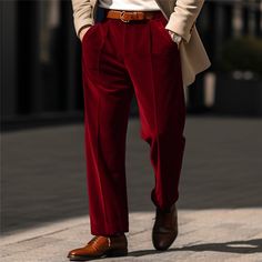 Season:Spring   Fall; Fabric:Polyester; Gender:Men's; Style:Chic  Modern,Casual,Fashion; Occasion:Holiday,Daily,Business; Fit Type:Regular Fit; Function:Comfort; Waistline:Mid Waist; Pattern:Plain; Design:Front Pocket,Straight Leg; Pants Type:Dress Pants,Trousers,Casual Pants,Velvet Pants; Fly Type:Button; Front page:FF; Listing Date:09/25/2023; Hips:; Length:; Waist: Elegant Burgundy Trousers, Formal Burgundy Trousers, Elegant Burgundy Wide Leg Pants, Burgundy Trousers With Pockets, Burgundy Pants With Pockets For Fall, Burgundy Bottoms With Pockets For Fall, Fall Burgundy Pants With Pockets, Elegant Burgundy Straight Pants, Elegant Full-length Burgundy Bottoms