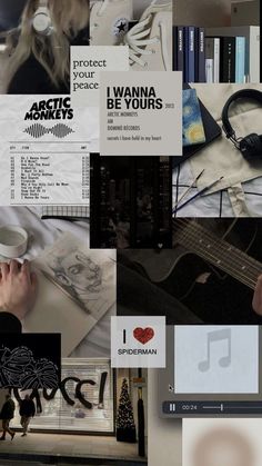 a collage of various images with music related items