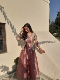 A crop blouse with jacket and Lehenga Dresses From Old Silk Sarees, Outfits Made From Old Saree, Saree Cloth Dress, Lehenga Ideas From Old Sarees, Lengha From Old Saree, Saree Into Gown Designs, Pattu Tops For Women, Lehanga Designs From Old Saree, Lehenga Design From Saree