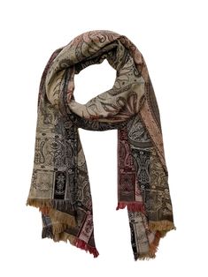 "Jacquard Woven Scarf *55% Wool & 45% Silk *Lightweight *Smooth finish *Paisley pattern *Black, olive, burgundy, rust & beige *Short fringe  *26\" wide x 78\" long *Hand wash & line dry" Woven Scarf, Woven Scarves, Beige Shorts, Short Fringe, Animal Hats, Knitted Animals, Multi Pattern, Patterned Scarves, Black Olive