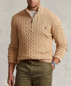 Polo Ralph Lauren Cotton Cable Half-Zip Pullover Sweater - Westport Big & Tall Polo Ralph Lauren Sweater, Sweater Layering, Mens Fashion Fall, Cable Sweater, Ralph Lauren Sweater, Half Zip Pullover, Big & Tall, Neck Collar, Old Money