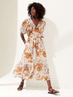 Ramie Wrap Dress | Banana Republic Fall California, Knee Sleeves, Iconic Style, Elbow Length Sleeve, Flared Skirt, California Wedding, Barley, Flare Skirt, Fit & Flare